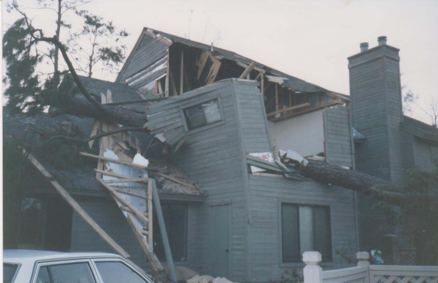 Hurricane Hugo: House with tree smashed in it