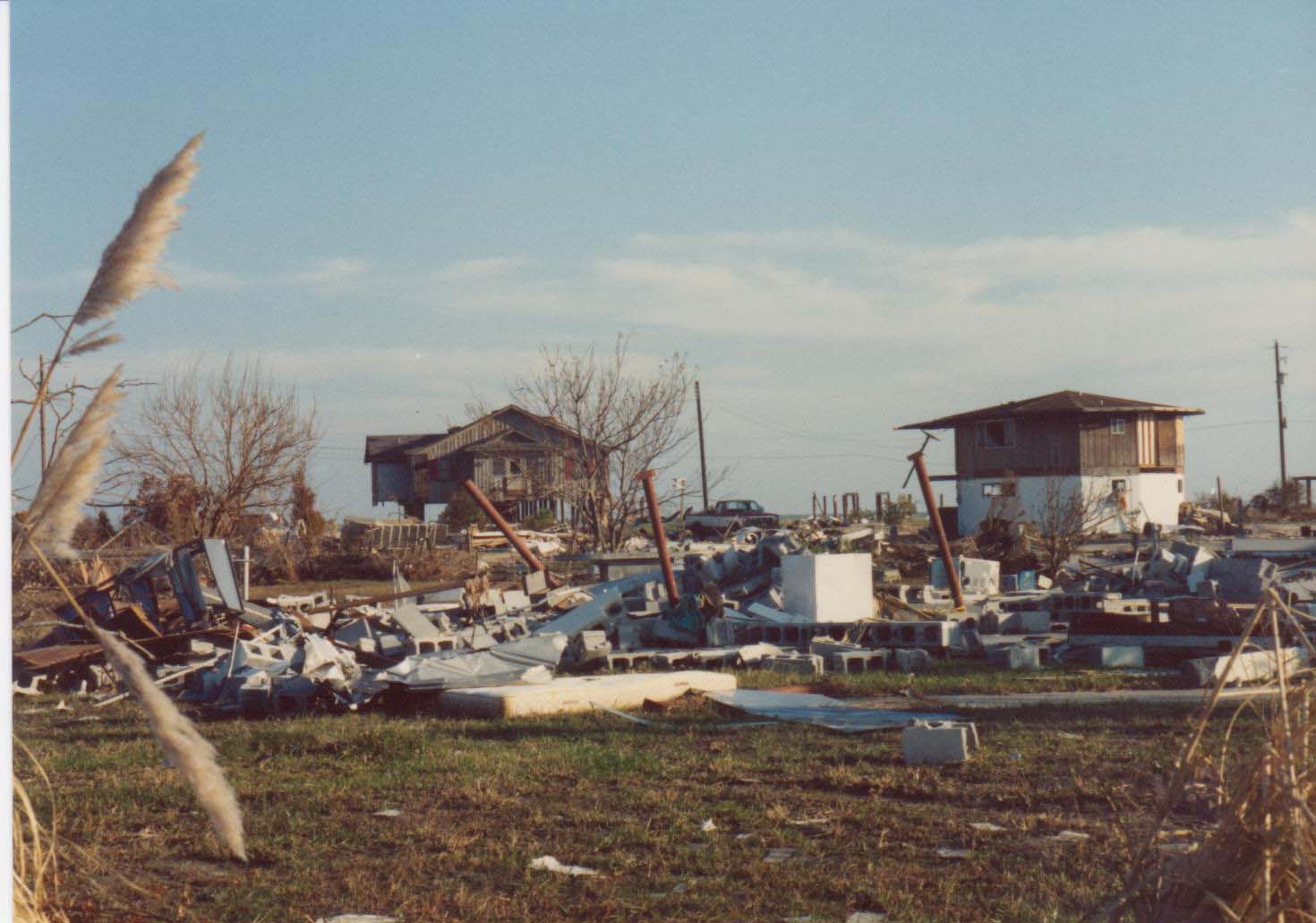 The remains of the houses next door after Hurricane Hugo