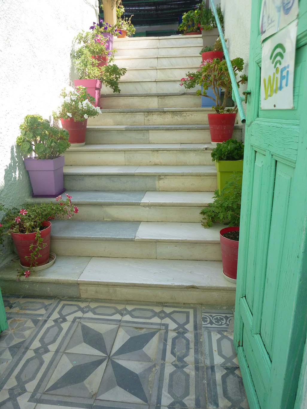 Entrance to wifi restaurant in Santorini