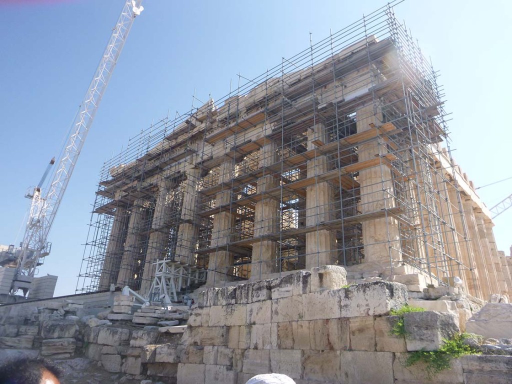 scaffolding front on parthenon in athens greece