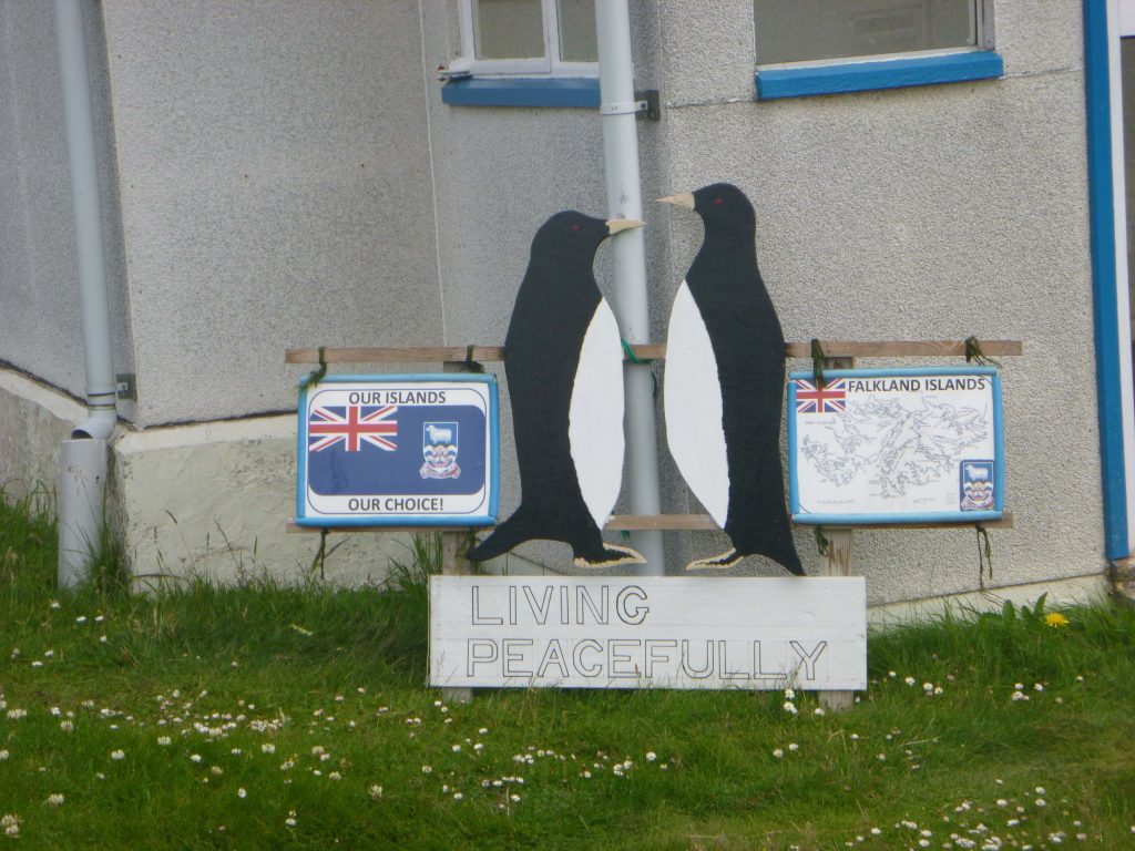penguin political sign on Falkland Islands