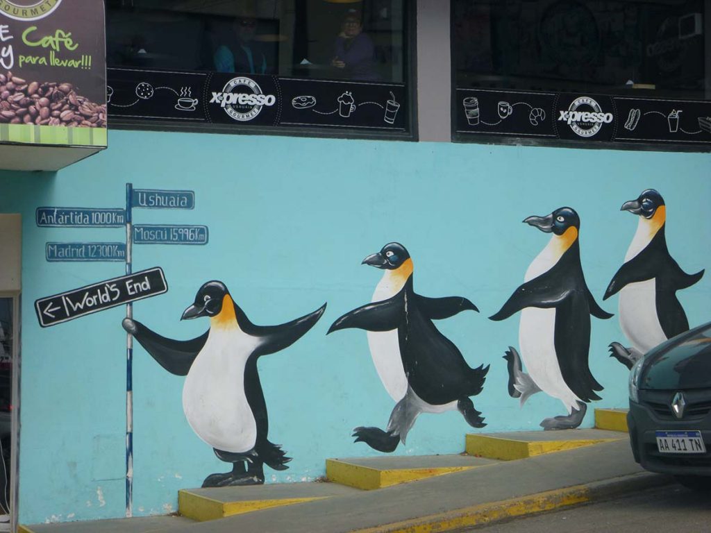 penguin signs in ushuaia, argentina